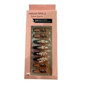 Extra Long Coffin Black Dragon/Snake 3D Bedazzled Press On Nails​